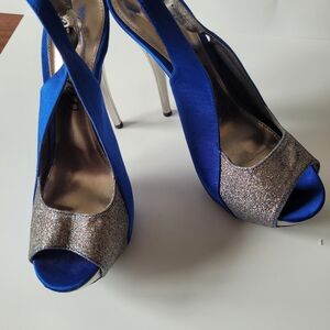 Deb Blue and Silver Glitter Heels
